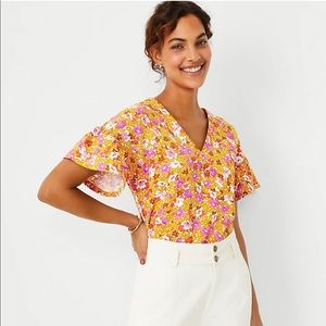Ann Taylor Petite Floral Drop Shoulder Ruffle Sleeve Top 2021 XS Boho NEW NWT